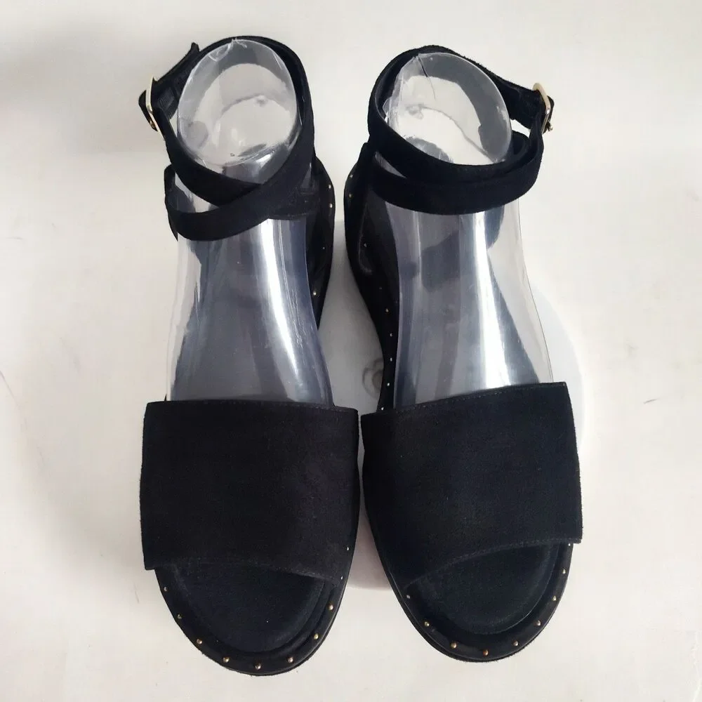 Gianni Bini Sweet Talk Sandals‎ Size 8.5 Black Suede Platform Flatform Open Toe